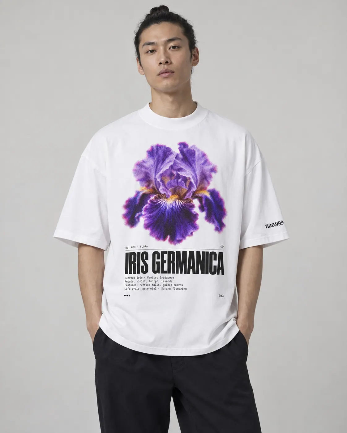 Iris germanica, t-shirt blanc, porte