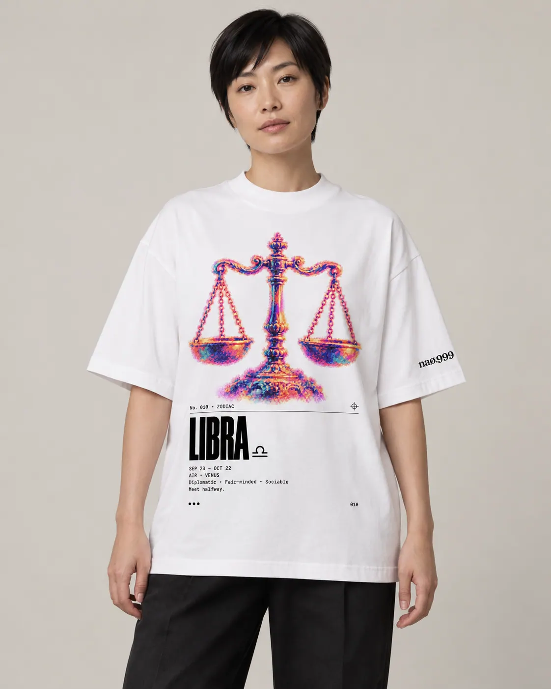 Libra, t-shirt blanc, porte